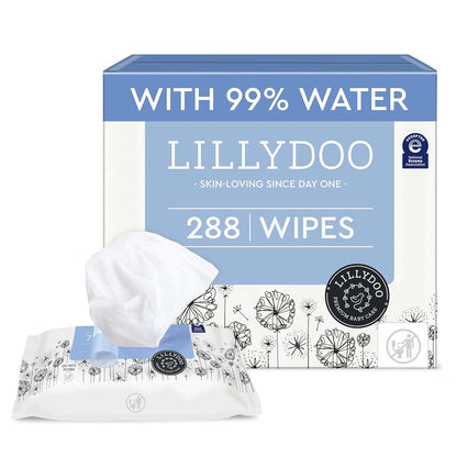 Lillydoo Large Baby Wipes, 99% Water, Unscented, 4 Packs Of 72