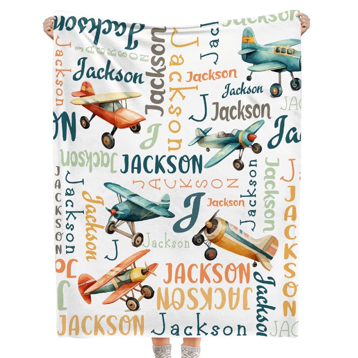 KAWAII BLANKET Airplane Custom Name Blanket- Airplane Gift for Kids Personalized Name Airplane Blanket for Infant Kid