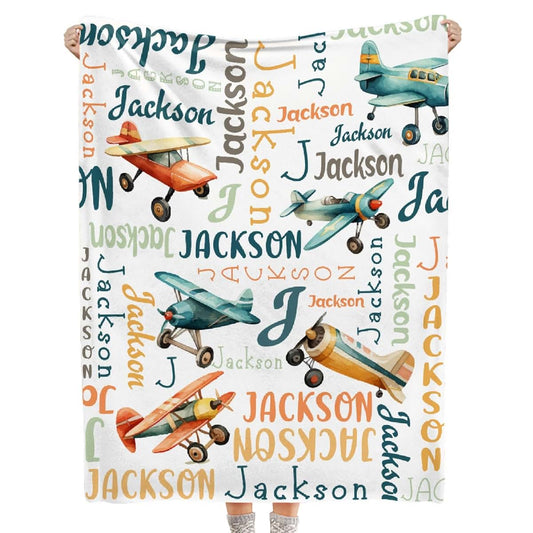 KAWAII BLANKET Airplane Custom Name Blanket- Airplane Gift for Kids Personalized Name Airplane Blanket for Infant Kid