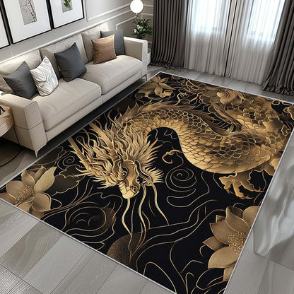 SZLYZM Dragon Rug for Nursery - Japanese Dragon Area Rug 7x9, Chinese Home Decor, Black Gold Rome Decor & Gifts