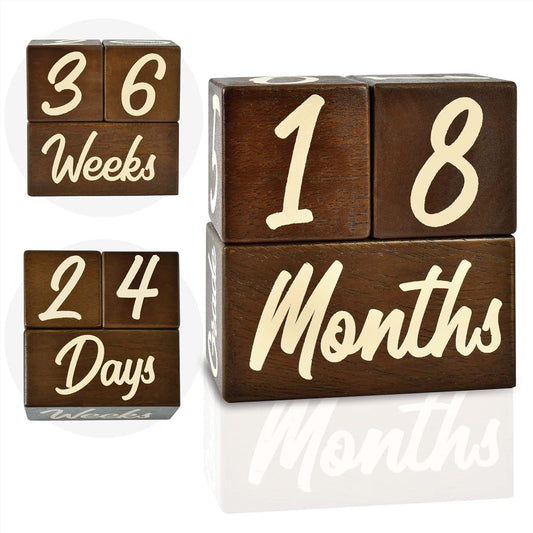 I'm Solid Wood Weekly Monthly Yearly Baby Milestone Age Blocks, Gender Neutral, Newborn Gifts & Keepsakes for Picture