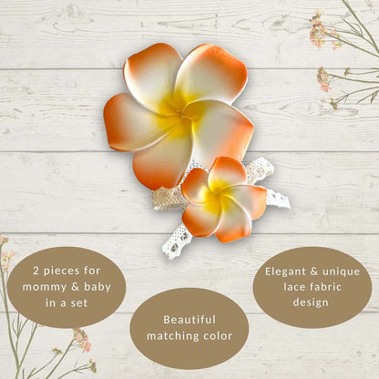 Mommy and Baby Plumeria Flower Matching Headband and Hair Clip Set
