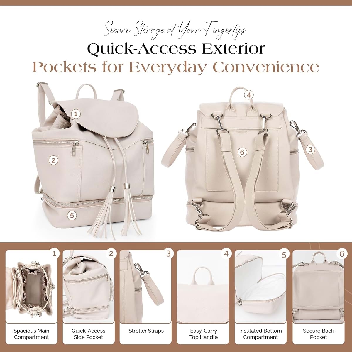 CC Citi Collective Citi Collective Journey Pearl Vegan Leather Diaper Bag Backpack | Elegant, Multifunctional, Travel (photo 3)