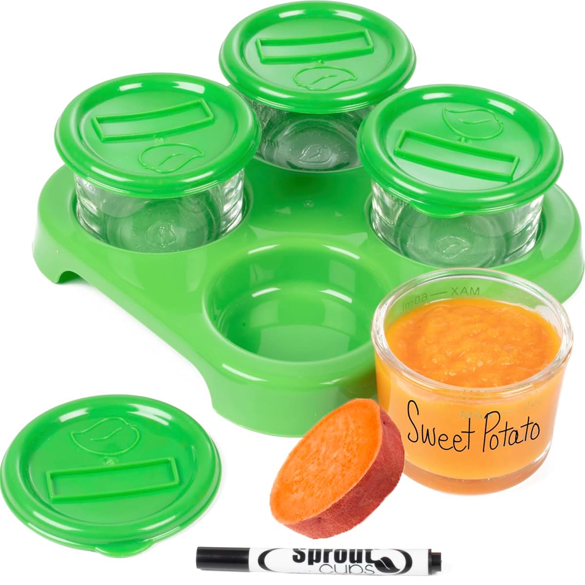 Sprout Cups Glass Baby Food Storage Containers 4-Pack With Tray