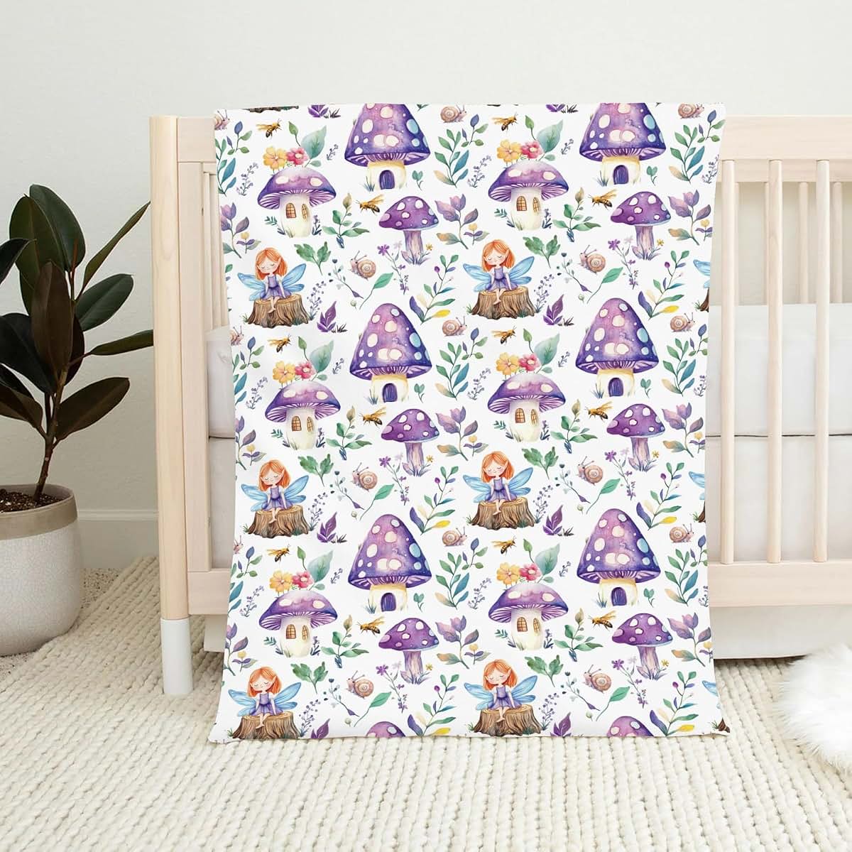 Wicbfdfv Cute Magical Fairies Mushroom Purple Baby Blanket (photo 2)