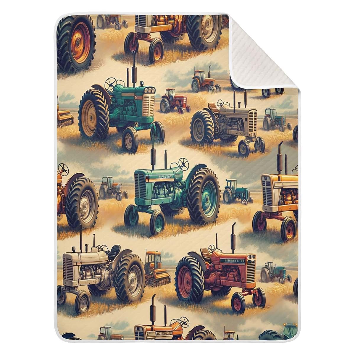 Nesatuwa Vintage Farm Tractors Cotton Muslin Blanket