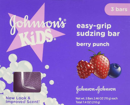 Johnson's Kids Easy-Grip Sudzing Bar Berry Punch, 3 Bars, 7.4 oz