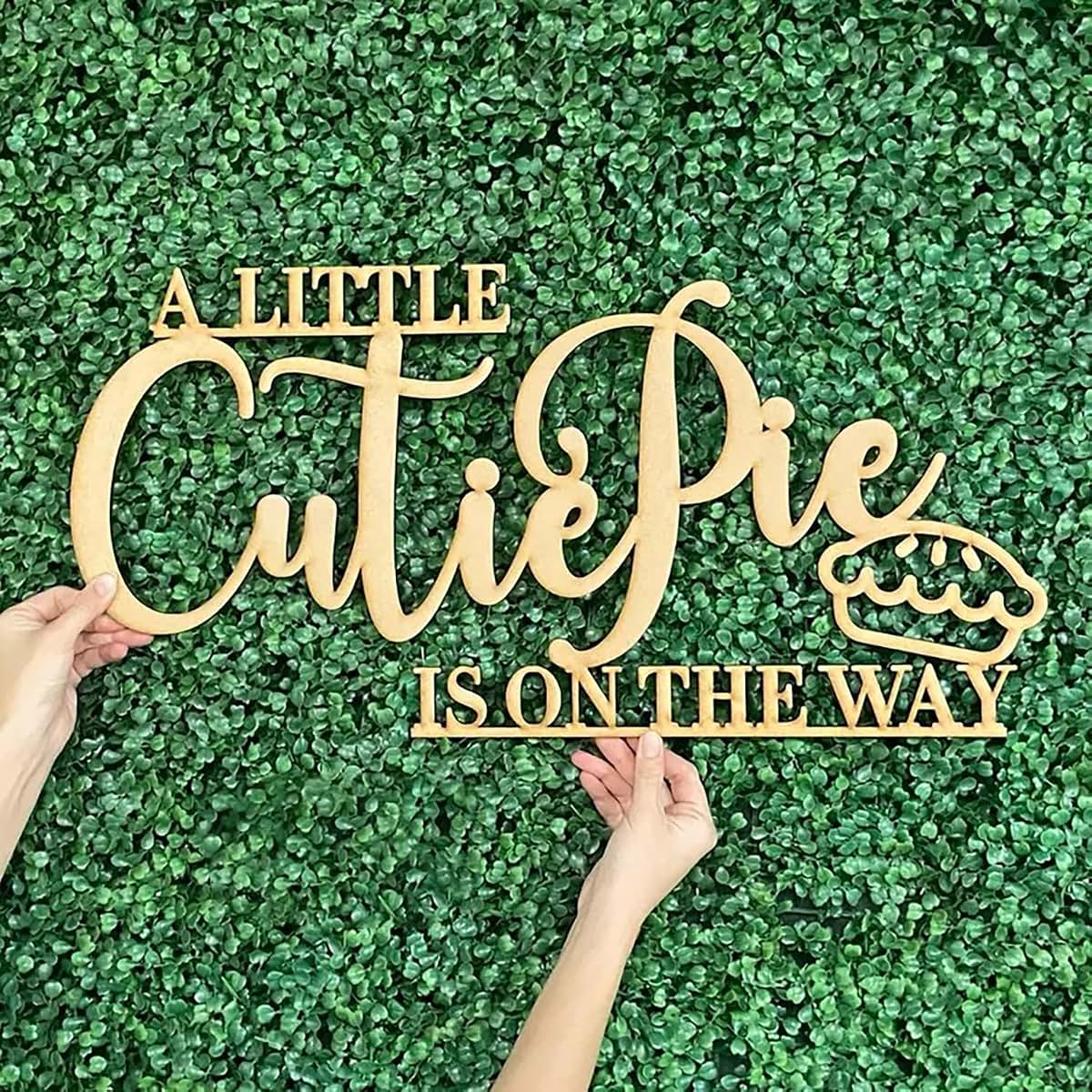 QENWWENG A Little Cutie Pie Wooden Baby Shower Sign, Rustic Wall Decor for Nursery