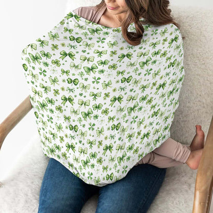 BabyOneStop Green Lucky Shamrocks Car Seat Cover 5-in-1 Stretchy Nursing Cover for Babies