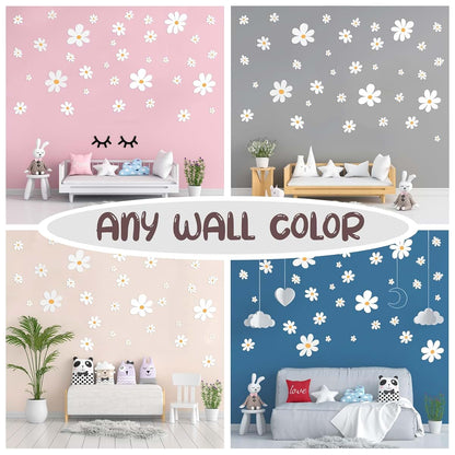 MAFOX Classic Style Daisy Wall Decal - 12 Sheets of Big White Vinyl Flower Wall Stickers