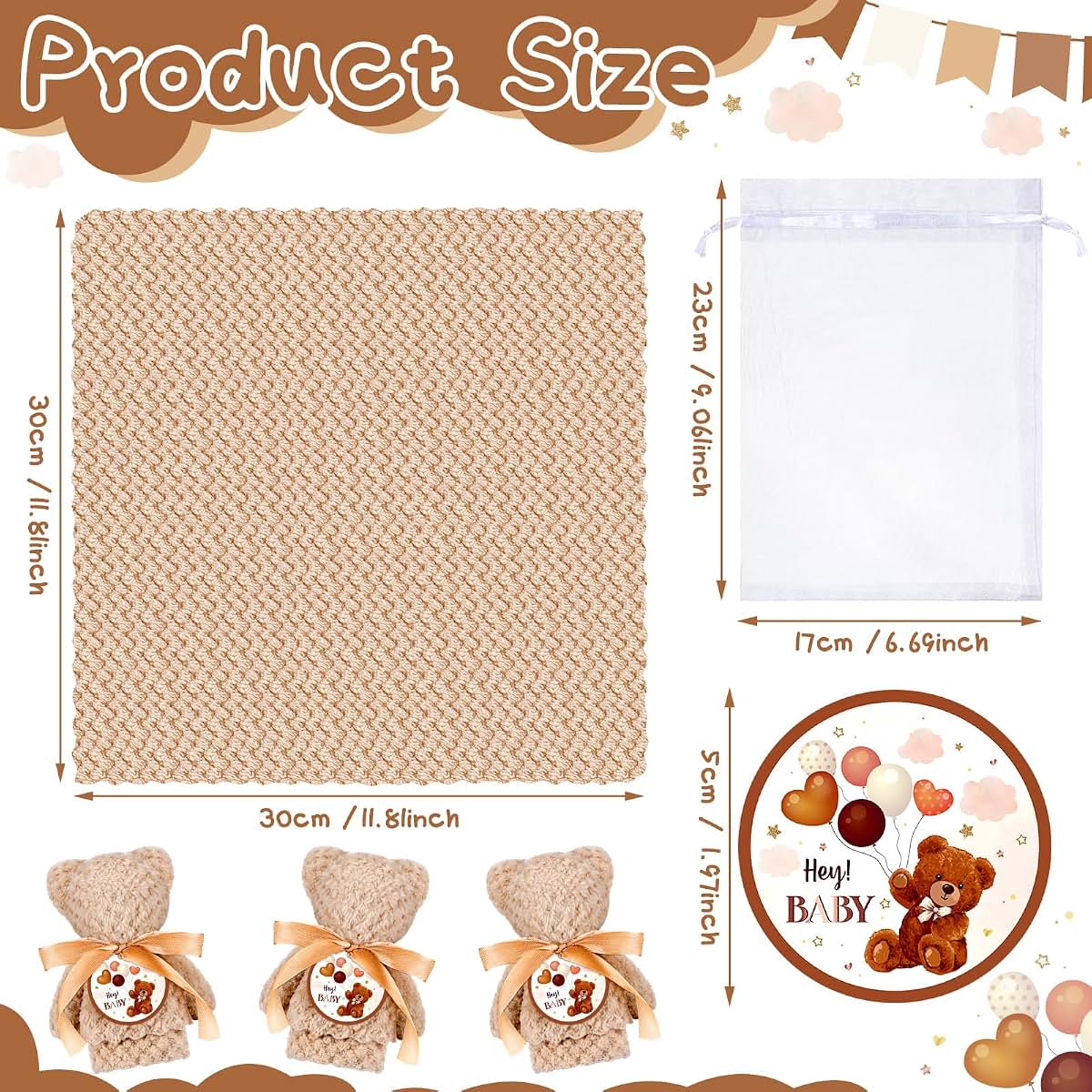 Mindsoft 24 Sets Baby Shower Favor Set Coral Fleece Bear Towels