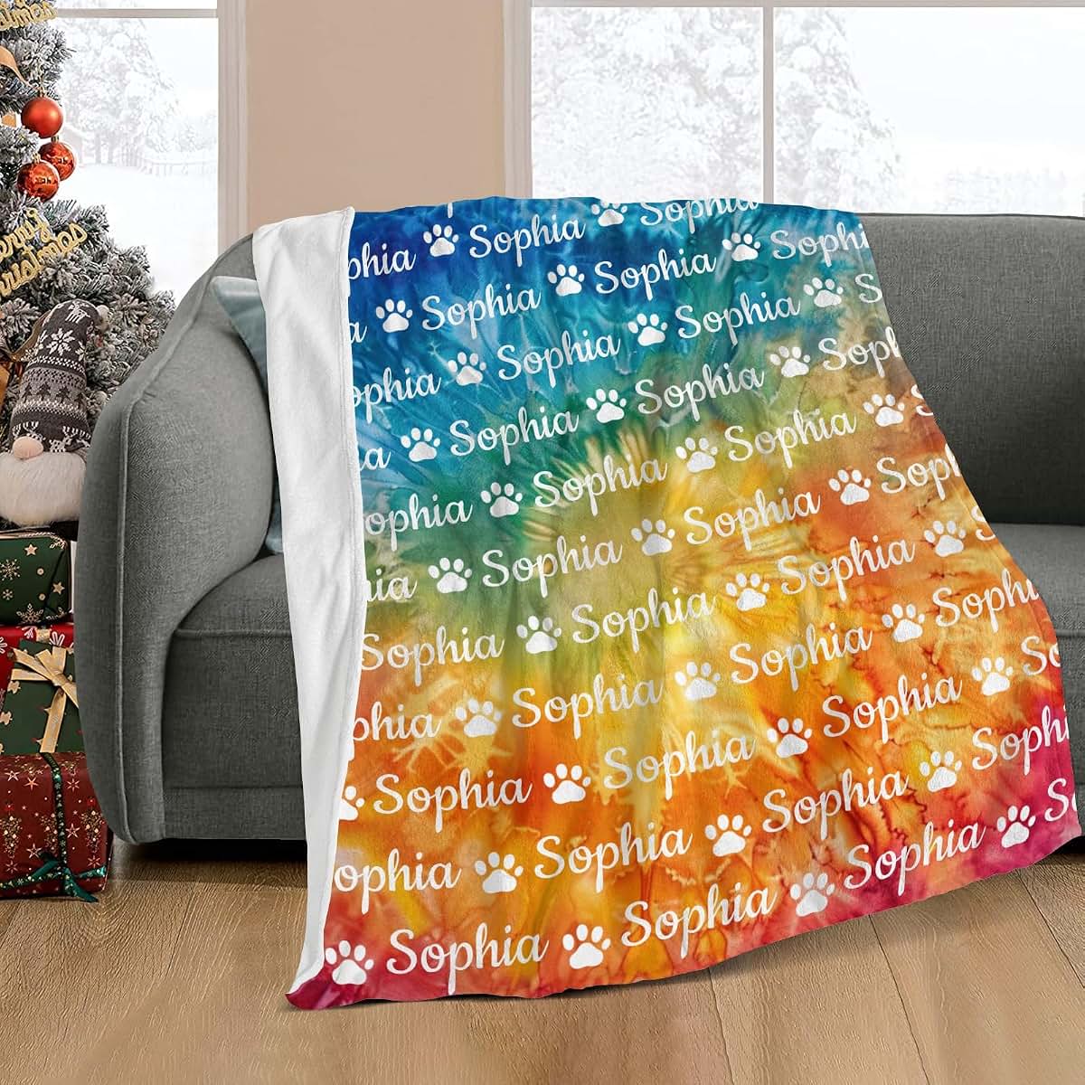 TailorYYCustomZ Personalized Paw Throw Blanket Customized Dog Name Swaddling Blankets for Birthday Christmas Dog Cat