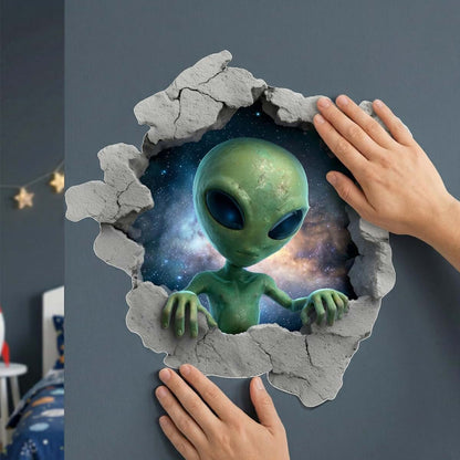 Green Alien Wall Decal - Outer Space Sci Fi Room Art