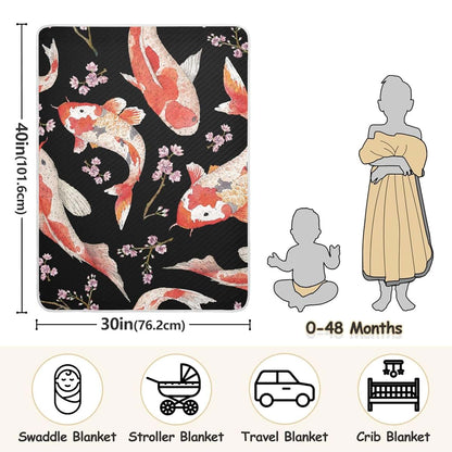 Kigai Koi Fish Black Baby Blanket