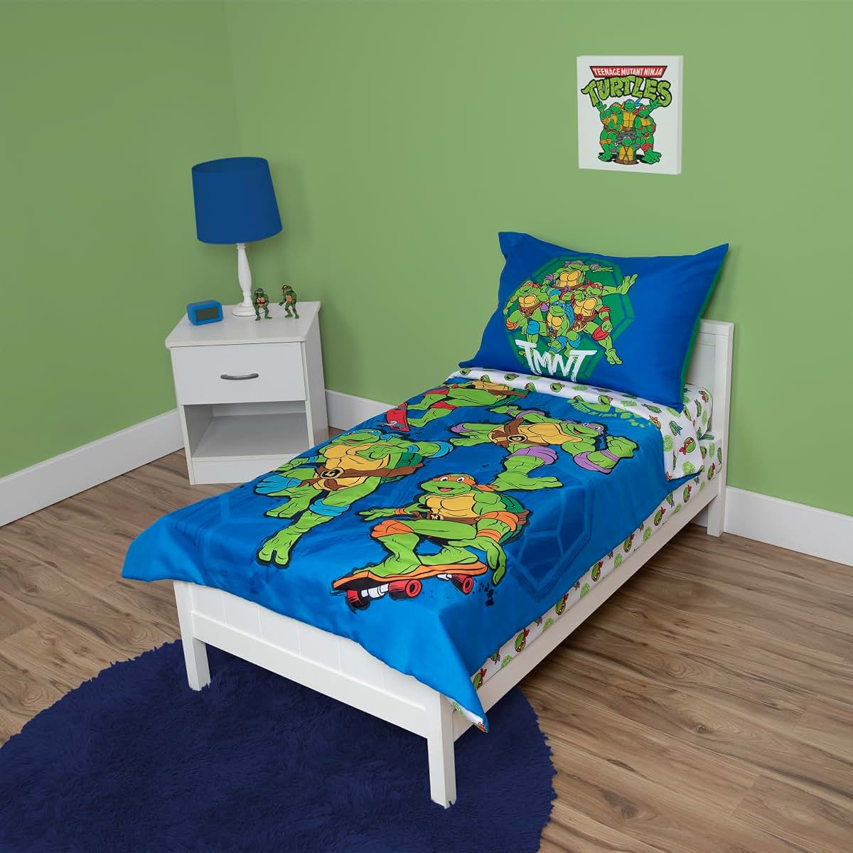 TEENAGE MUTANT NINJA Turtles 4 Piece Toddler Bedding Set – Includes Comforter, Sheet Set – Fitted + Top Sheet +