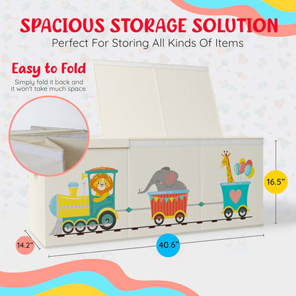 Rossoff Extra Large Collapsible Sturdy Toy Storage Organizer With Lids Animal Train Beige (photo 2)