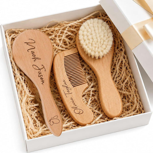 Kryvoxc Personalized Wooden Baby Comb Brush Set