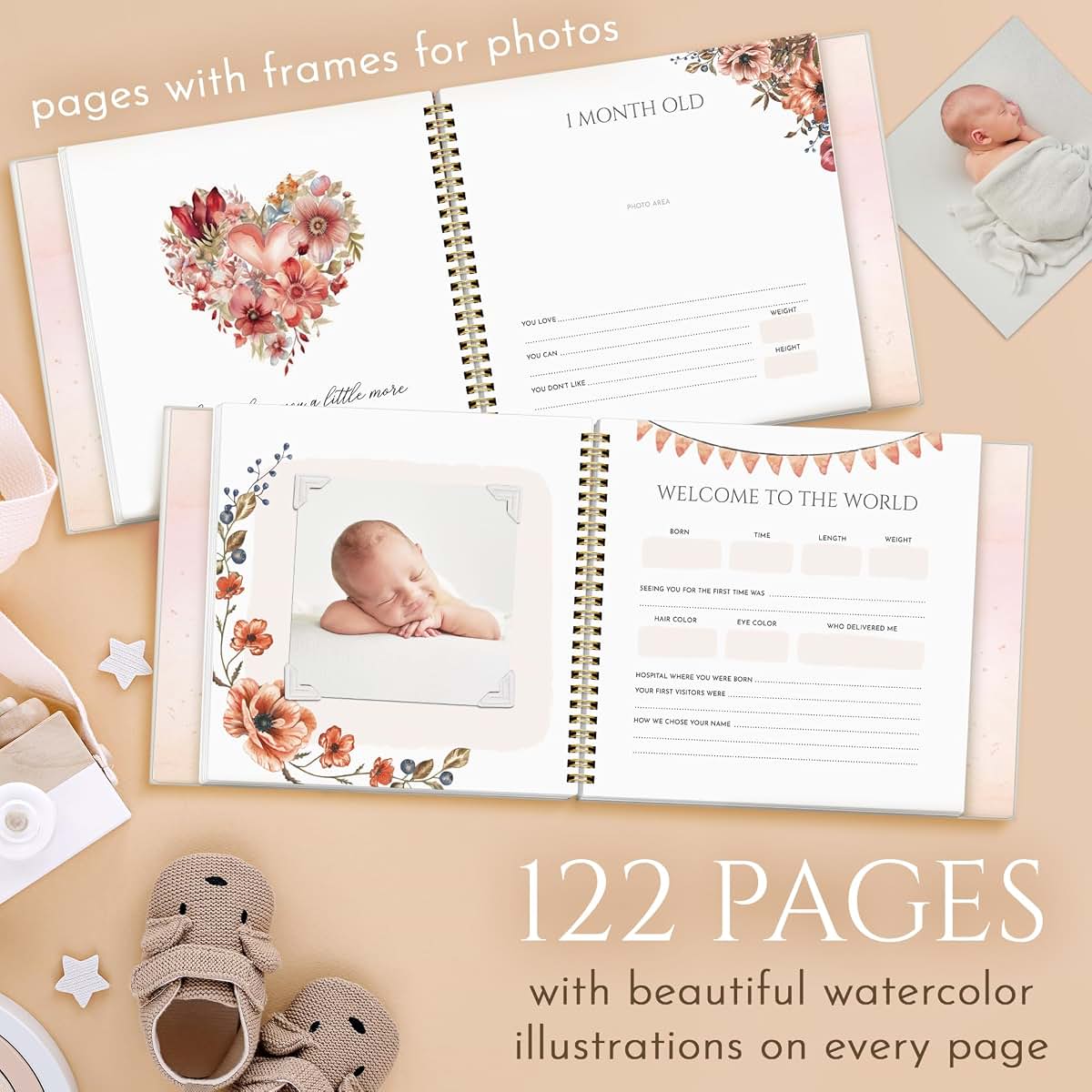 Ingrained Kitchen Keepsake Memory Book For Baby Boy Girl First 5 Year Book (photo 2)