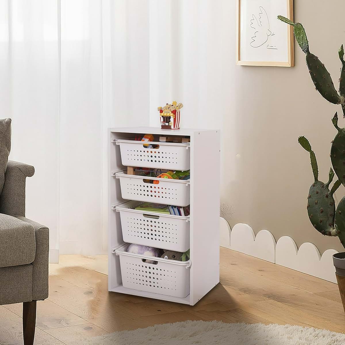 Kids Sliding Bin Organizer with 4 Pull-Out Storage Bins