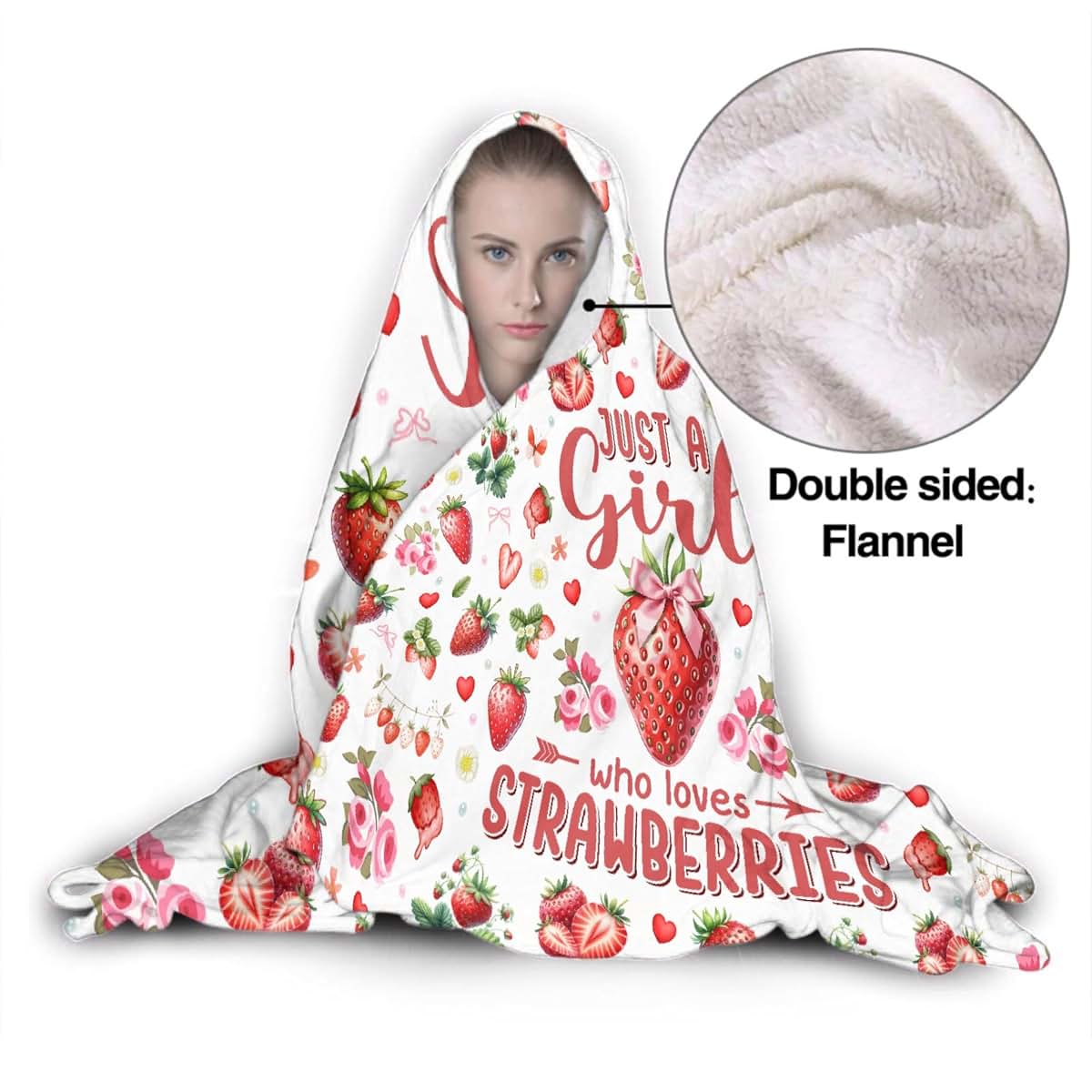 Xvx-Boom Strawberry Hooded Blanket 60"x80" Flannel