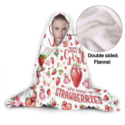 Xvx-Boom Strawberry Hooded Blanket 60"x80" Flannel