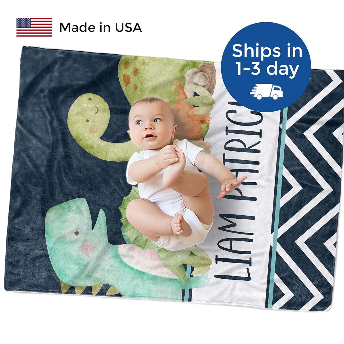 MDPrints Global Dinosaur Personalized Baby Blanket (photo 2)