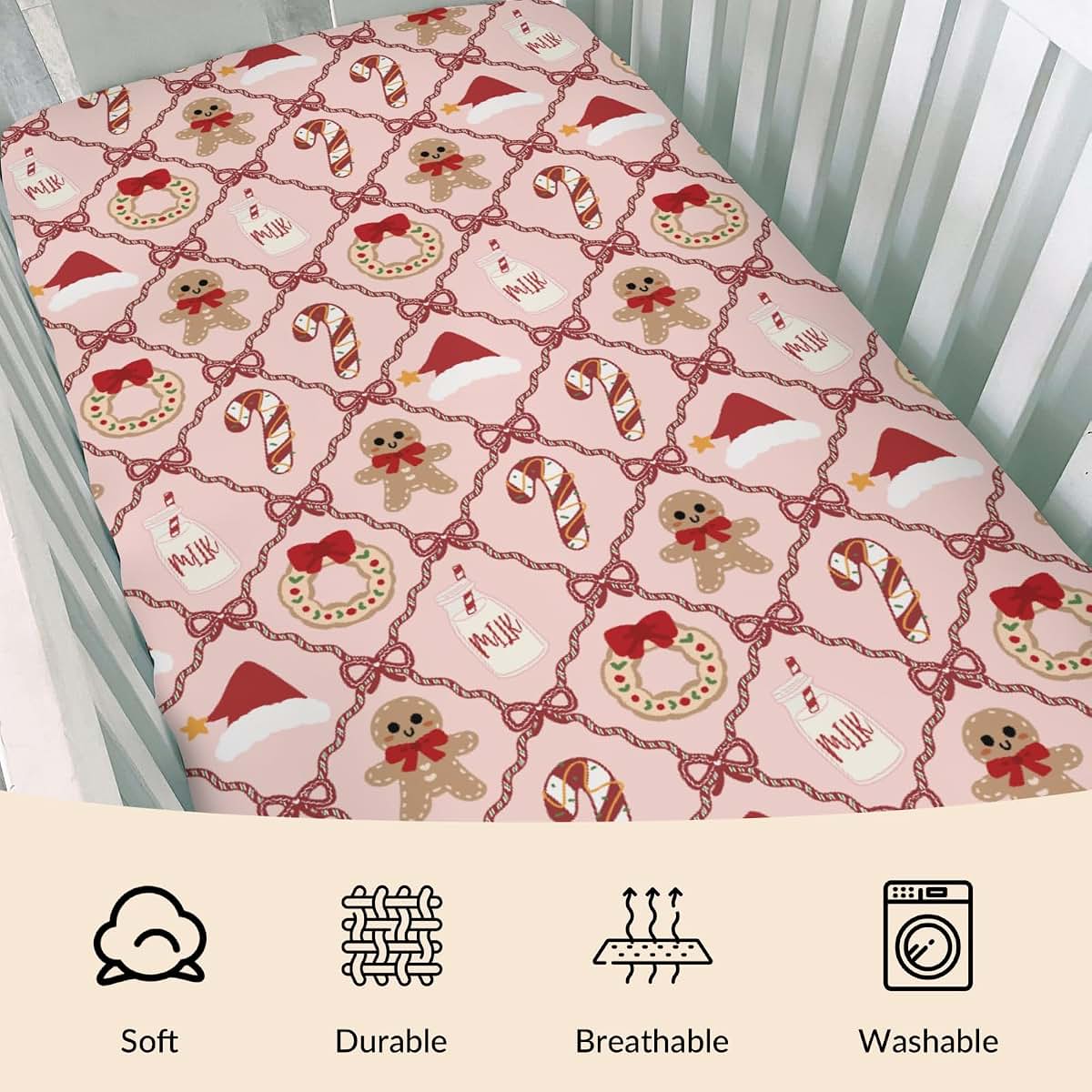 Cstdyfrv Christmas Santa Hat Fitted Crib Sheet (photo 3)