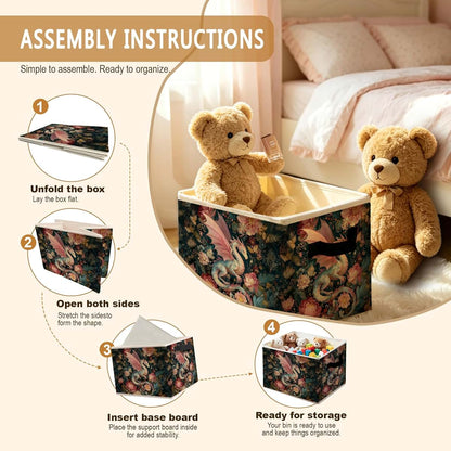 Wpqthip Floral Dragon Storage Bin for Nursery and Room Organization