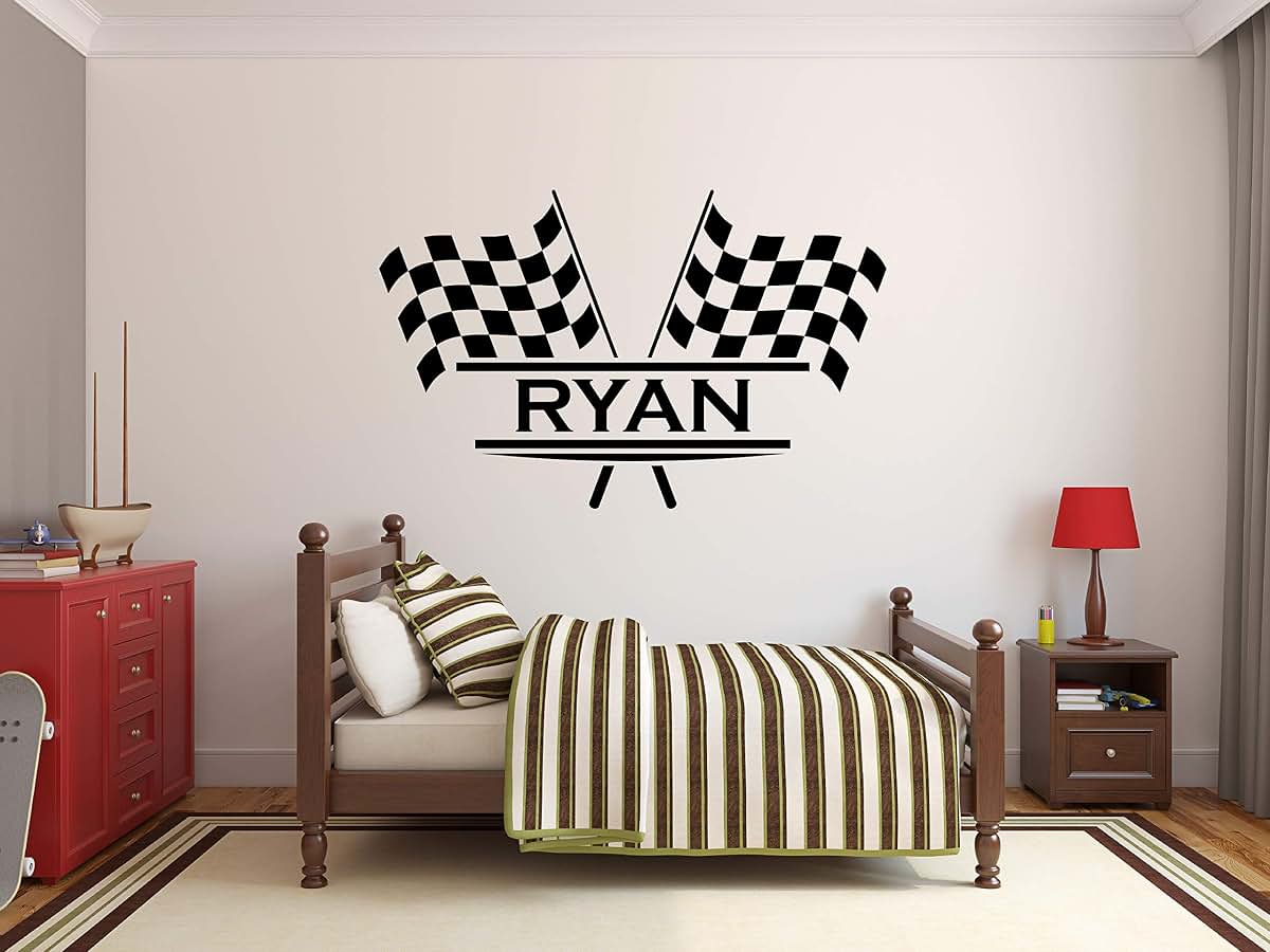 Decalzone Inc Personalized Name Flags Racing Wall Decal Baby Room Decor