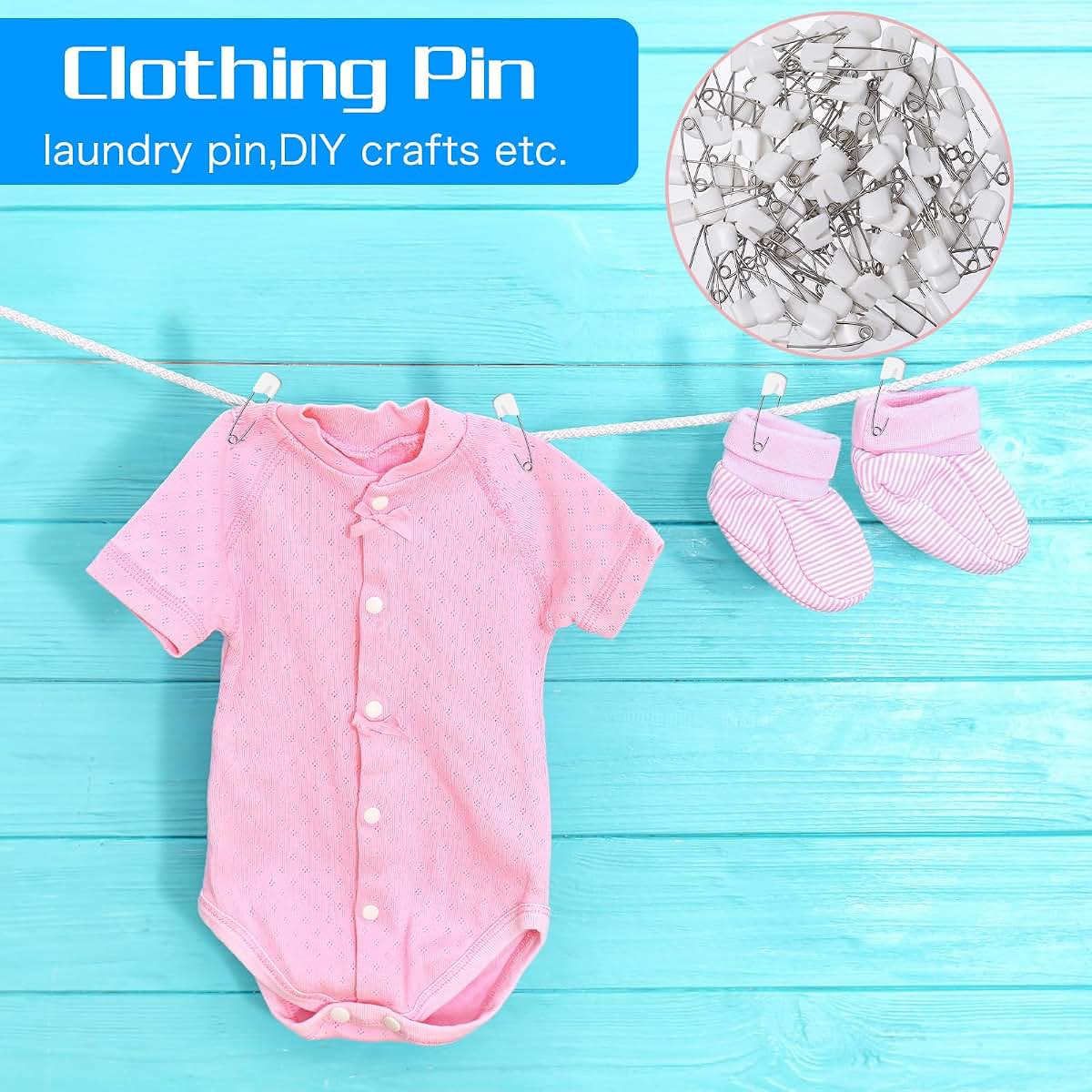 Xinjoduz 100 Pieces Diaper Pins for Cloth Diapers, 1.6 Inch Plastic Lock White Safety Pins