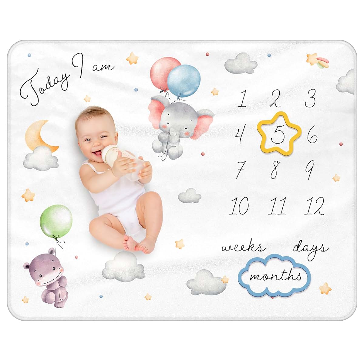 Moreiriny Baby Milestone Blanket With Cloud & Star Design And Markers (photo 3)