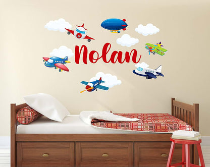 Decalzone Inc Custom Airplane Name Wall Decal - Personalized Kids Planes & Clouds Vinyl Sticker
