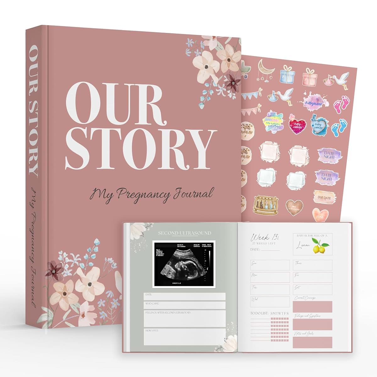 Oakwood and Co. Pregnancy Journal Baby Book, Hardcover Keepsake with Stickers
