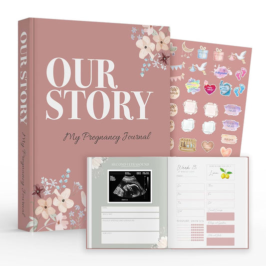 Oakwood and Co. Pregnancy Journal Baby Book, Hardcover Keepsake with Stickers