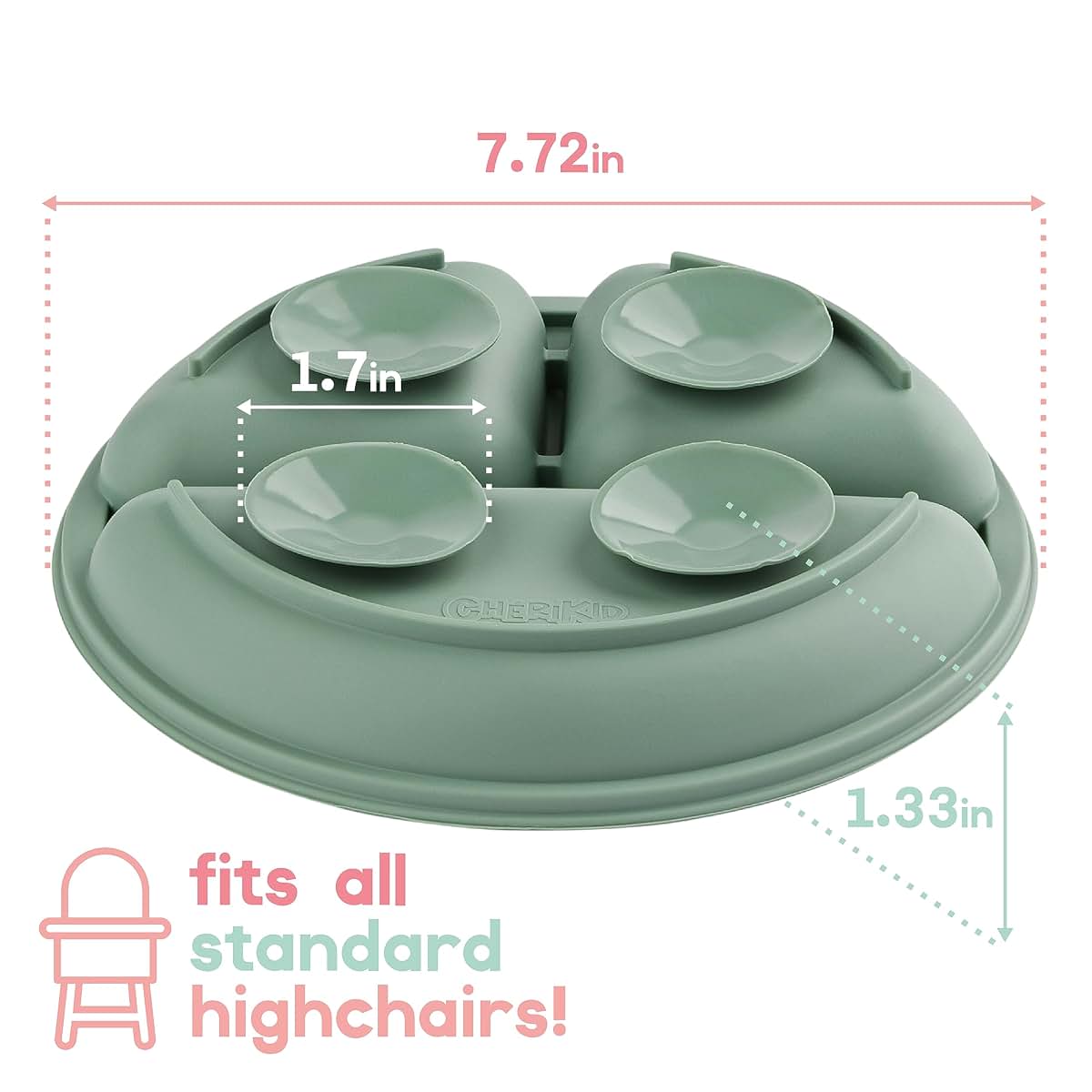 ChériKid Toddler Plates with Suction, 3-Section Silicone Divided Plates