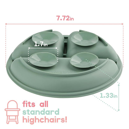 ChériKid Toddler Plates with Suction, 3-Section Silicone Divided Plates