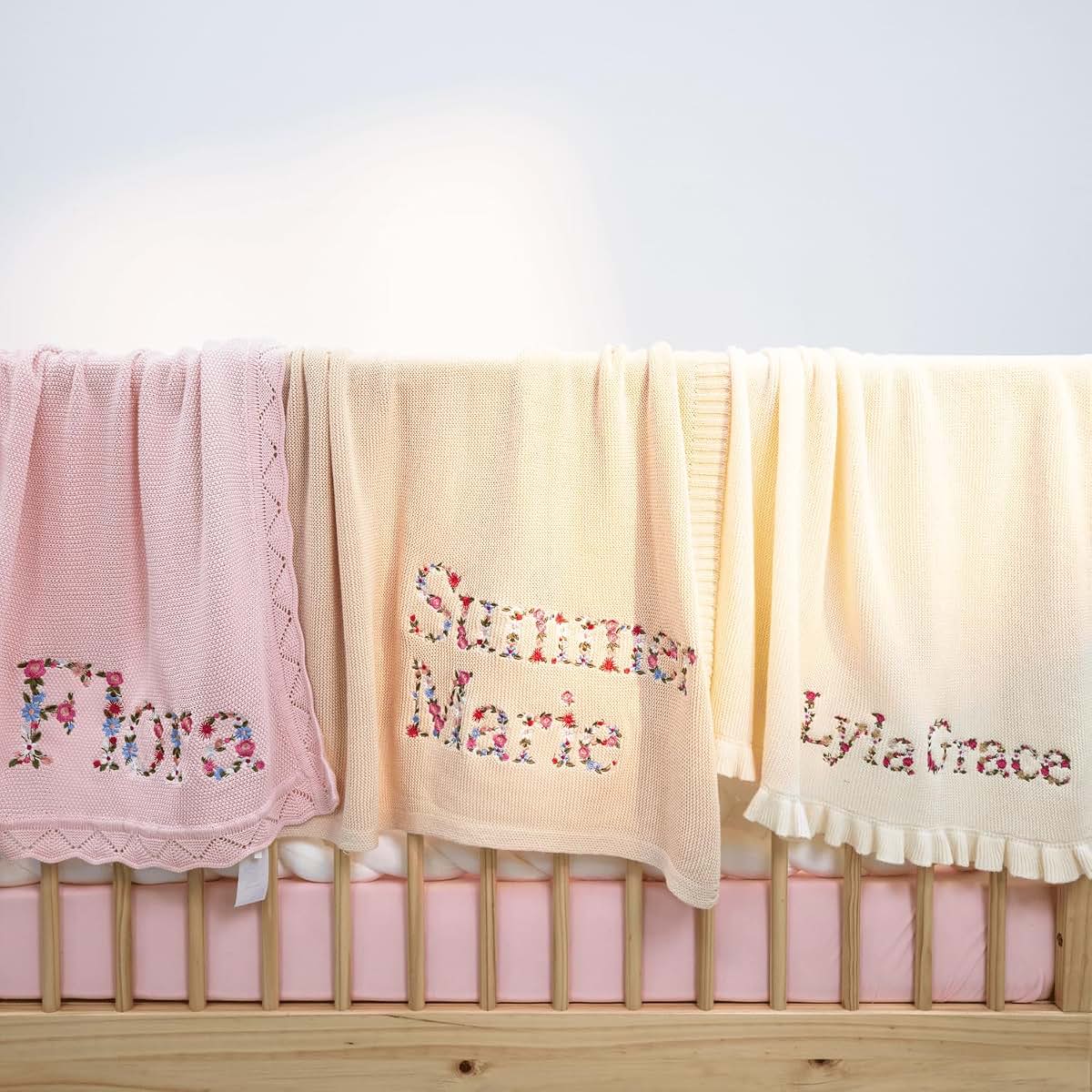 SWaddle AN Personalized Floral Embroidered Name Blanket, 100% Cotton Knit (photo 3)