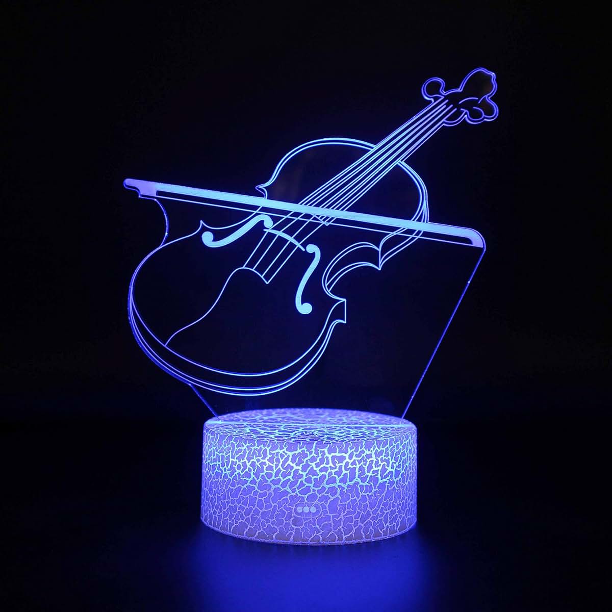 LLUUKK Violin Fiddle Visual 3D Night Light Music Lovers Desk Lamp 7 Color Touch w/USB Cable White Bottom Table
