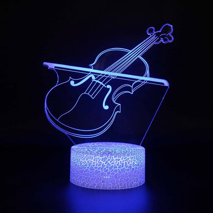 LLUUKK Violin Fiddle Visual 3D Night Light Music Lovers Desk Lamp 7 Color Touch w/USB Cable White Bottom Table
