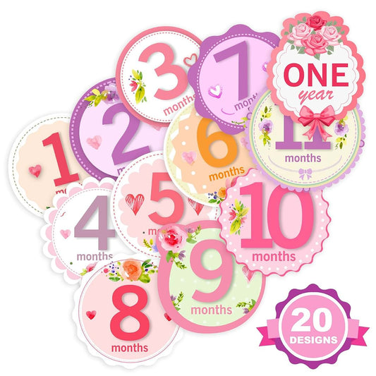 TurtleSurfers Baby Monthly Milestone Stickers For Girls Floral