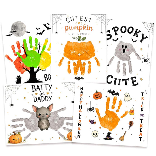 Mayvoro Pack of 5 Halloween Handprint & Footprint Craft Cards, DIY Halloween Art Paper Kit for Kids, Preschool