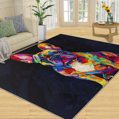 HYGIUID Dog Rug for Kids Room, French Bulldog Rug - 5x6, Pop Animal Bedroom Rugs, Washable & Non Slip Carpet for Home