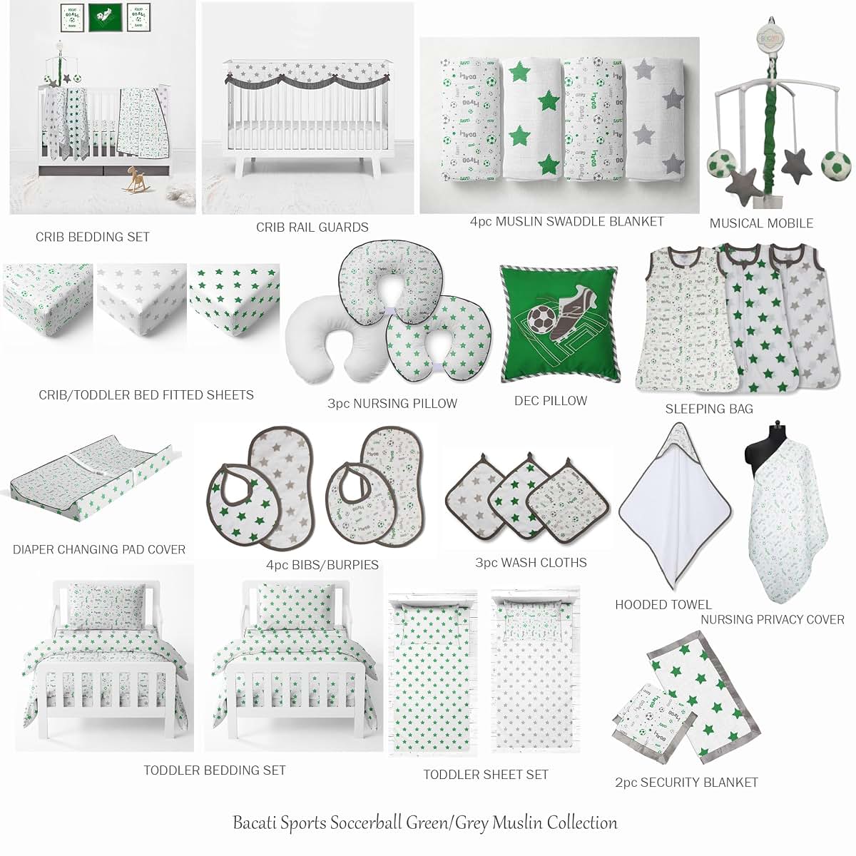 Bacati Soccer Ball Muslin Sleep Sack, Green/Grey, Small (photo 4)