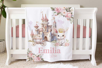 ZEBRA88 Baby Girl Personalized Blanket, Princess Easter Infant Blankets, Personalized First Easter Gift, Bunny Blanket
