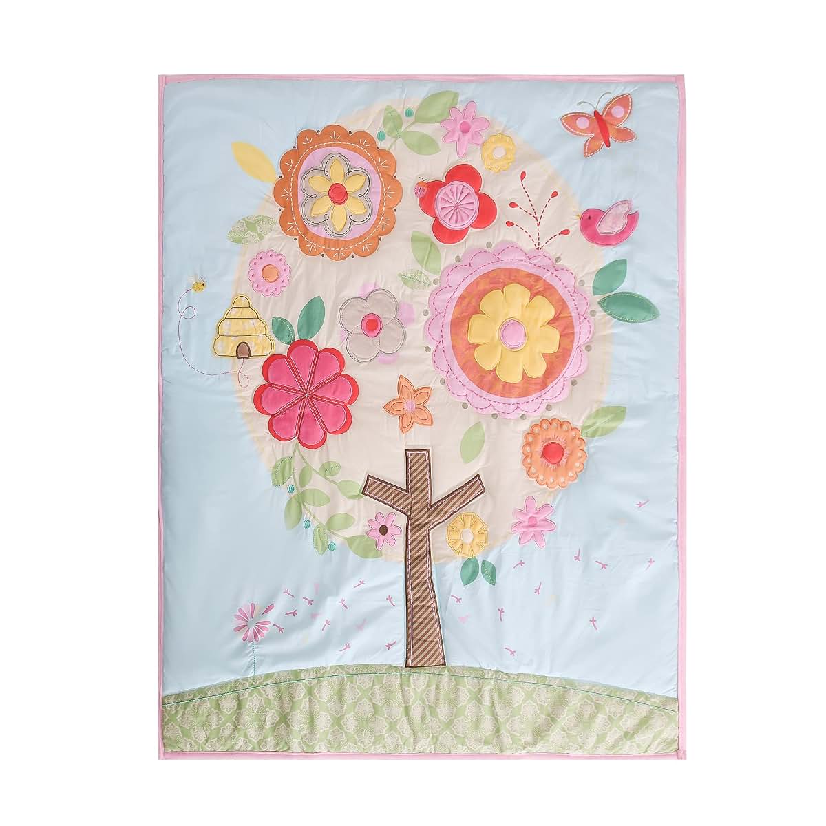 CribMATE Embroidery Flower Nursery Crib Comforter Blanket