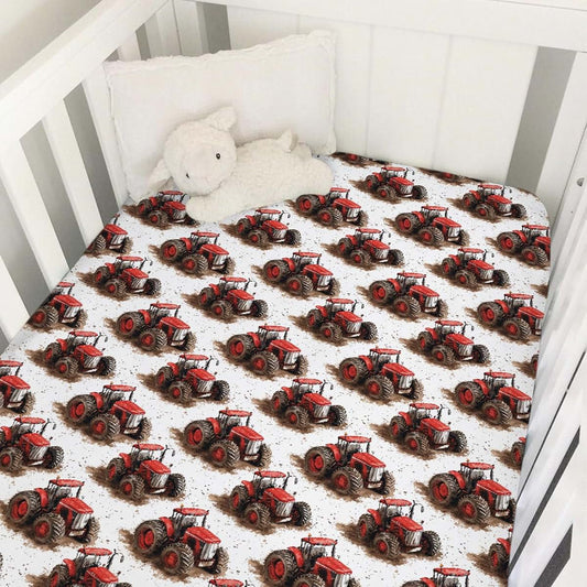 Dpjkevw Red Farm Tractor Baby Crib Sheets for Boys Girls Harvest Tractors Soft Stretchy Fitted Newborn Bedding Nursery