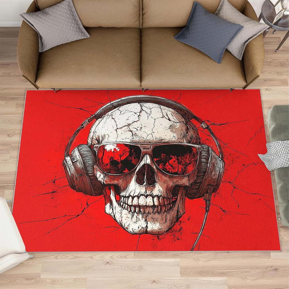 HYGIUID Skull Area Rug Low Pile Microfiber Playroom Carpet 4x5ft