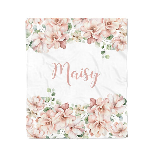 Lovable Gift Co Floral Personalized Baby or Kids Blanket, Custom Name Gift, Soft Pink Eucalypt, (50 x 60 Toddler/Kids)