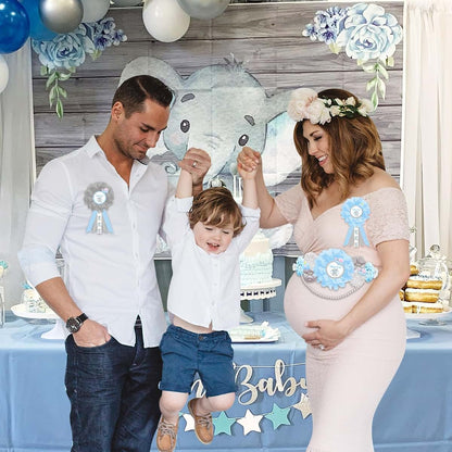 Joymemo Blue Gray Elephant Maternity Sash Kit With Corsage Pins