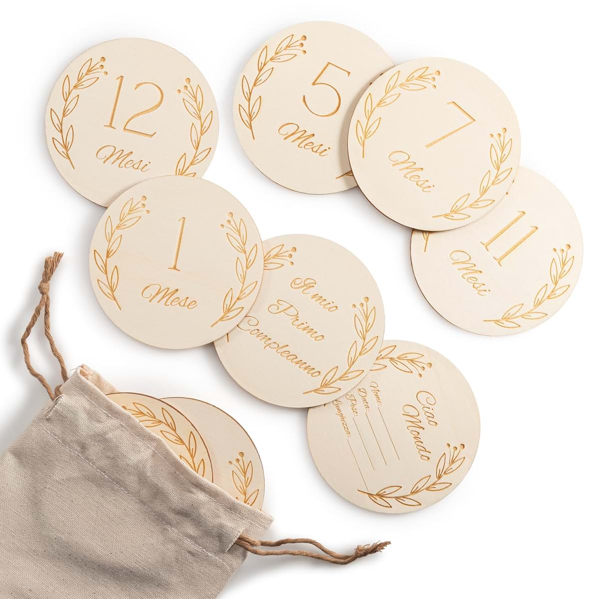 Wood You Buy Wooden Baby Milestone Cards, Monthly Milestone Discs, 14 pcs